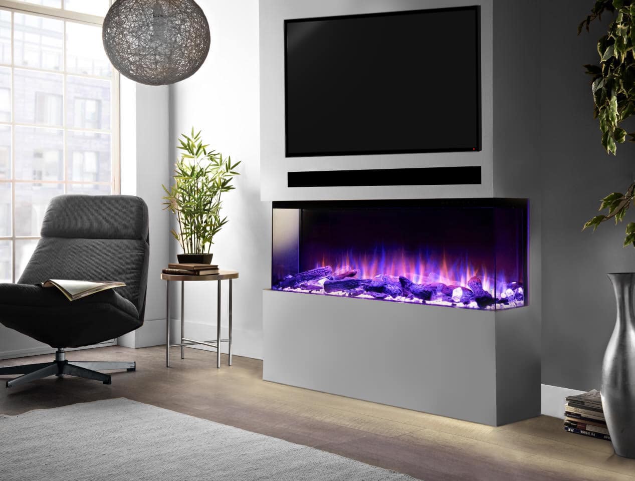 Electric fire media wall