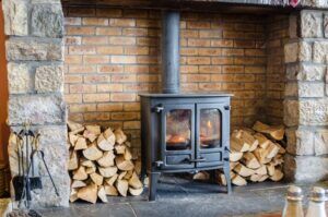 Wood burning stove fire