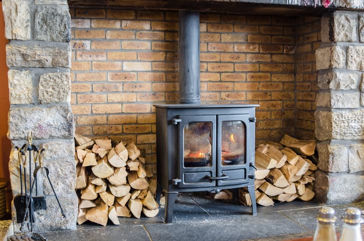 Wood burning stove fire