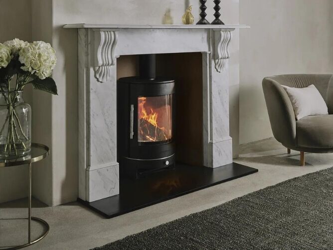 chesney log burner close lkiving room view