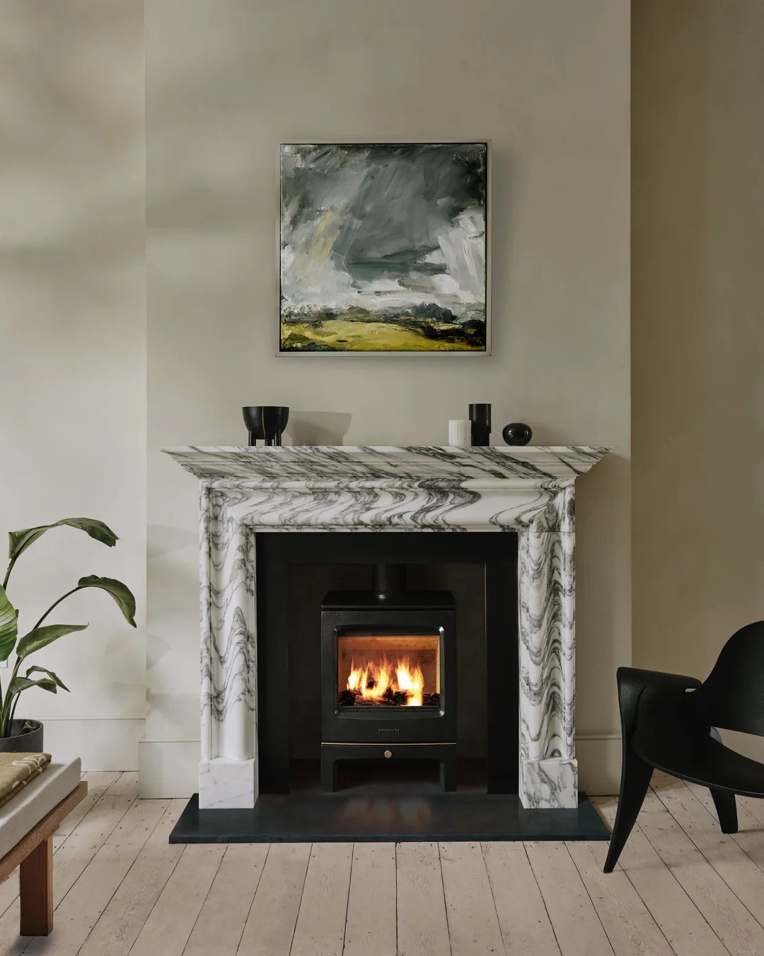 chesneys contemporary log burner in chimney