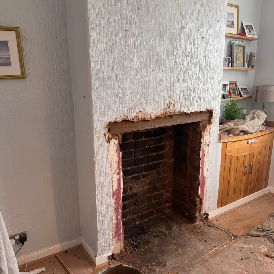 wood burning stove install in progress