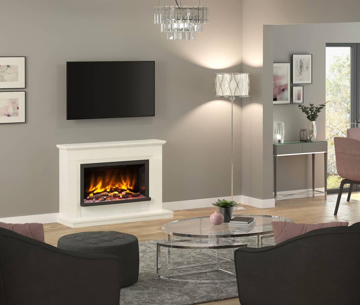 Vistus electric fire white marble