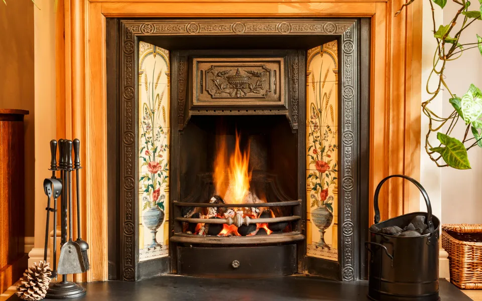 fireplace and stove cleaning services. Image of open fireplace.