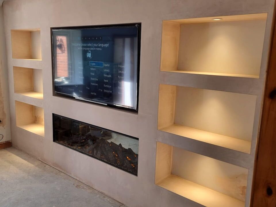 Electric fire media wall design