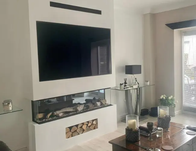 White media wall installation with log effect