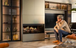 male customer enjoying his installation of kalfire eone 100f fire