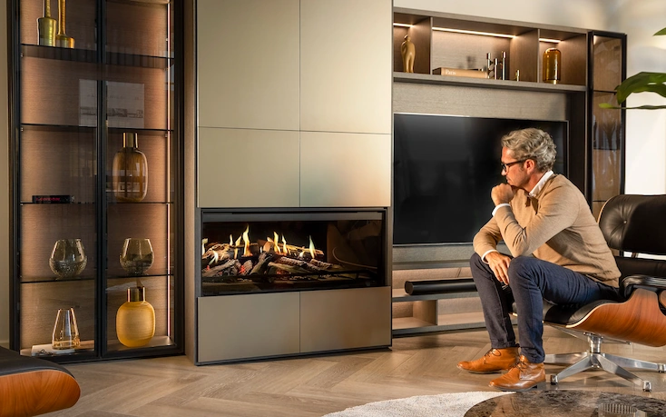 male customer enjoying his installation of kalfire eone 100f fire