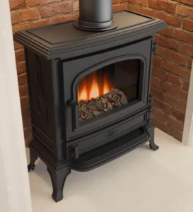 Broseley Canterbury Electric Stove surrounded by brick